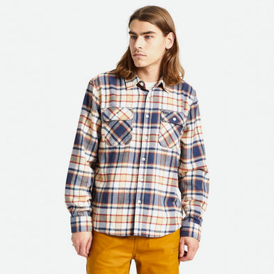 BRIXTON Bowery Flannel - Washed Navy/Barn Red/Off White
