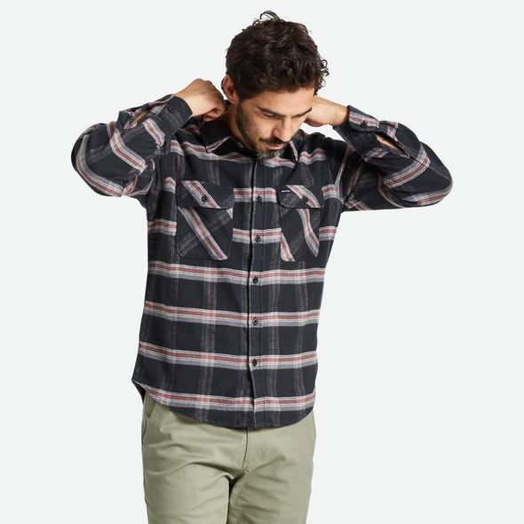 BRIXTON Bowery Stretch Water Resistant Flannel - Black/Charcoal/Barn Red