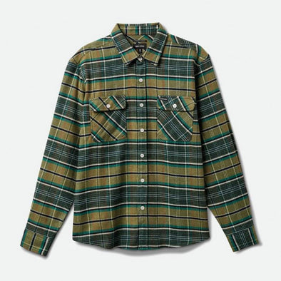 BRIXTON Bowery Stretch Water Resistant Flannel - Olive Surplus/Spruce/Black