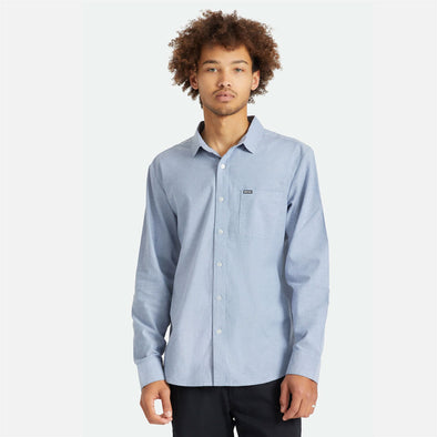 BRIXTON Charter Oxford Long Sleeve Shirt - Light Blue Chambray