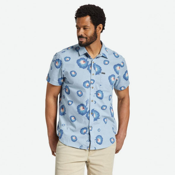 BRIXTON Charter Print Short Sleeve Shirt - Dusty Blue/Pacific Blue/Coral