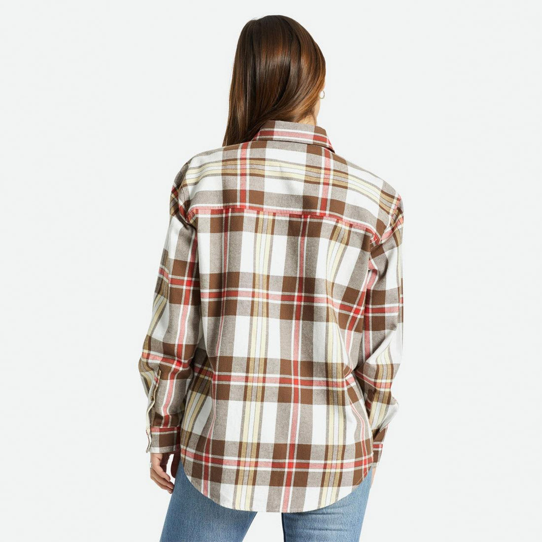BRIXTON Women's Bowery Boyfriend Flannel - Off White/Dark Earth
