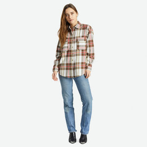 BRIXTON Women's Bowery Boyfriend Flannel - Off White/Dark Earth