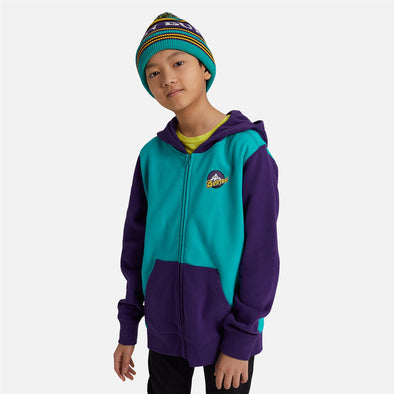 BURTON Kids' Retro Mountain Full Zip Hood - Dynasty Green/Parachute Purple