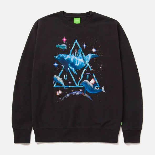 HUF Space Dolphins Wash Crew - Black