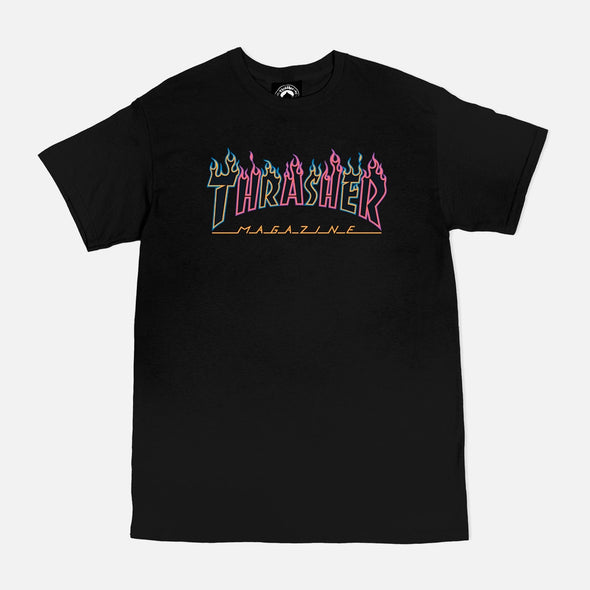 THRASHER Double Flame Neon Tee - Black