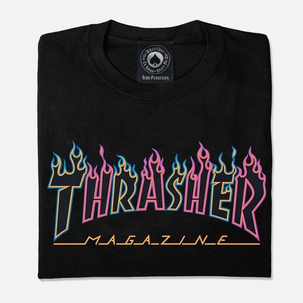 THRASHER Double Flame Neon Tee - Black