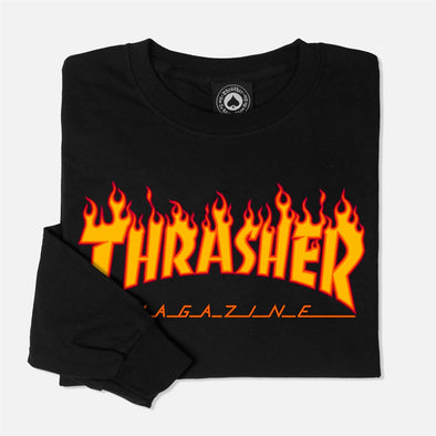 THRASHER Flame Long Sleeve Tee - Black
